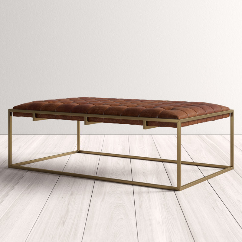 Vivan 58" Genuine Leather Tufted Rectangle Cocktail Ottoman AllModern